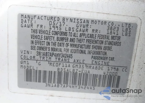 2017 Nissan Sentra S from USA, damaged, VIN 3N1AB7AP4HY342445